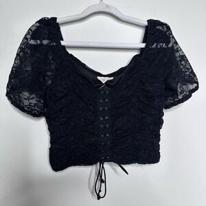 Womens Black Lace Blouse Cropped Corset Style Whimsigoth Sz Medium